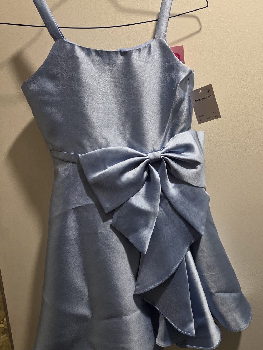 Rare Editions Satin Light Blue Bow-Detail Party Dress